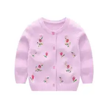 Хлопковый цветочный кардиган; свитер для маленьких девочек с длинными рукавами и круглым вырезом; свитера для младенцев; Новинка года; Аксессуары для девочек; одежда для маленьких девочек