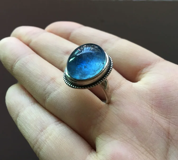 Lake blue natural sea ring 925 silver mouth ring ice blue for women/men's ring Lake blue natural sea ring 925 silver mouth ring ice blue for women/men's ring
