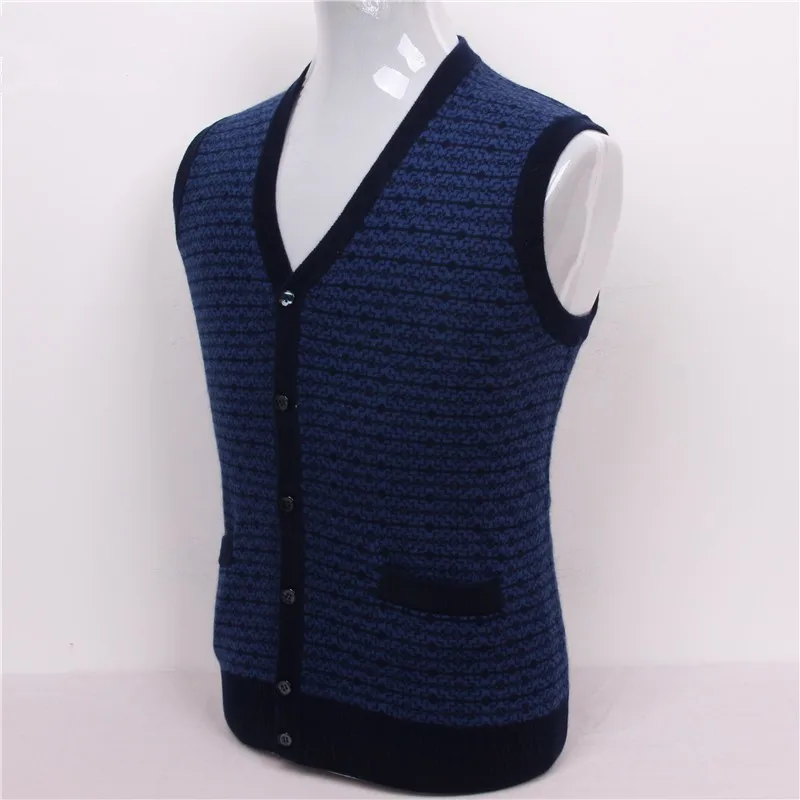 100% козья кашемир мужская бутик жаккардовые жилет свитер кардиган 3 цвета Большие размеры S/105-3xl/130