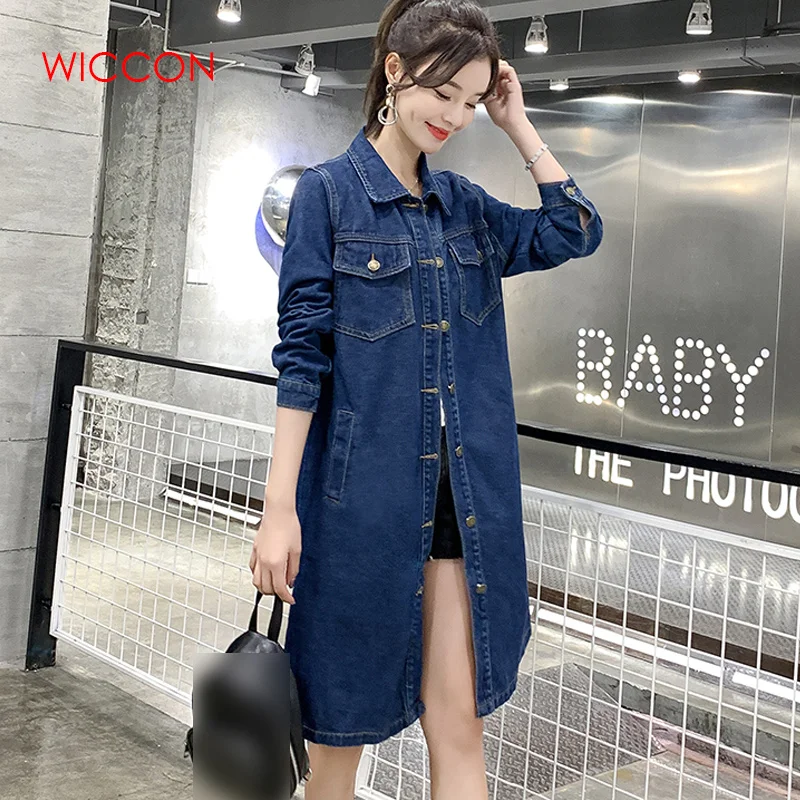 Goede 2020 Lente   Herfst Vrouwen Denim Jas Lange Mouw Lengte Denim Jas Voor Vrouwen Jeans Jas Plus Size Uitloper Grote size