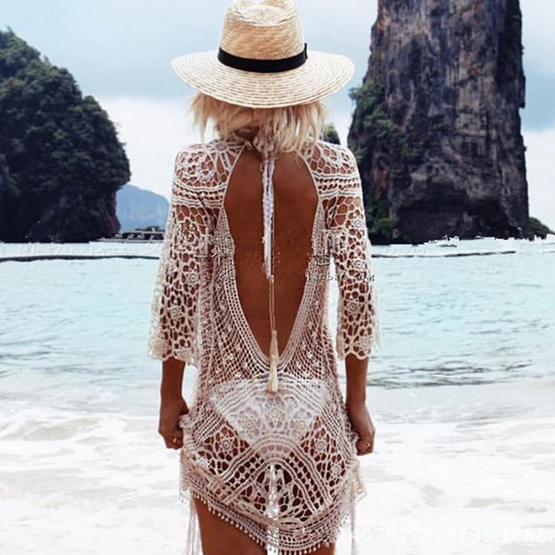 

Summer Beach Dress Cover Up Bath Mat Sundress Out Of Dresses And Tunic 2019 Big Sun Sexy Lace Flower Back Bikinis Solid Cotton