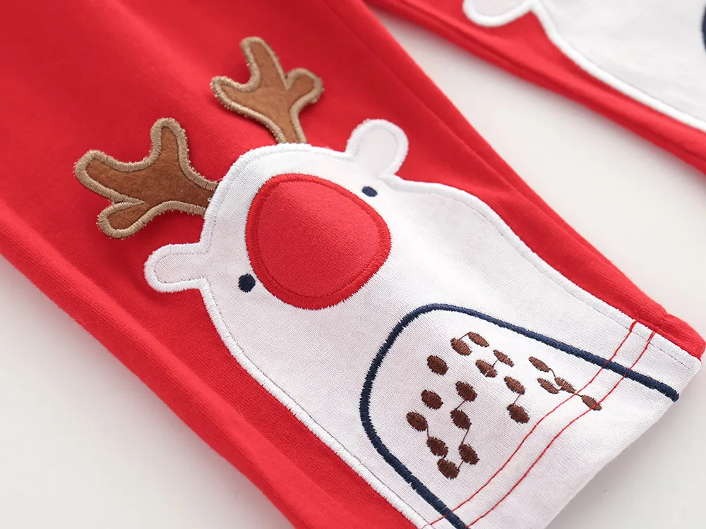 Милая одежда для маленьких мальчиков и девочек; комбинезон с рисунком рождественского оленя; комбинезон с длинными рукавами и круглым вырезом; штаны; комплект одежды