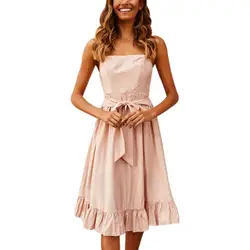Женское платье в форме листа лотоса средней длины без рукавов на бретельках, повседневное платье, сексуальное платье с бантом на талии