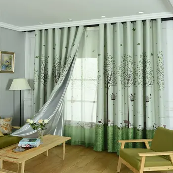 

Korean Bedroom Windows Shading CurtainPrinting Tree Cartoon Curtains And Tulle Fabric For Living Room Children