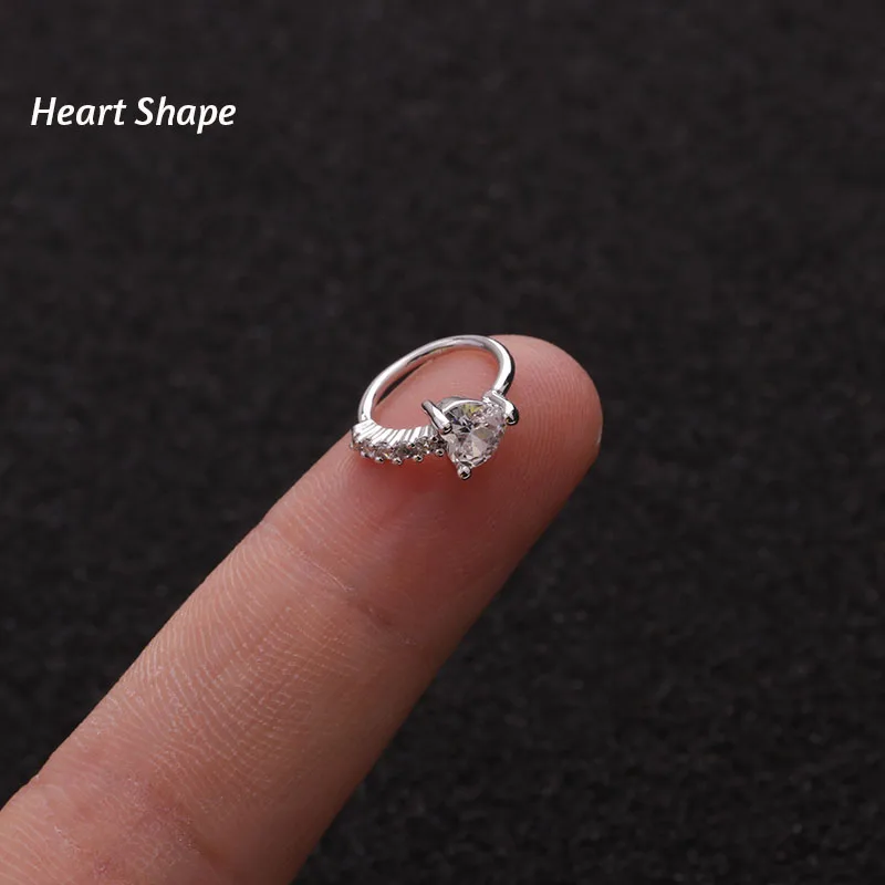 1PC 20gx8mm Star Square Heart Zircon Nose Hoop Ear Gauges And Nose Piercing Jewelry Hoop Cartilage Helix Tragus Rook Earring