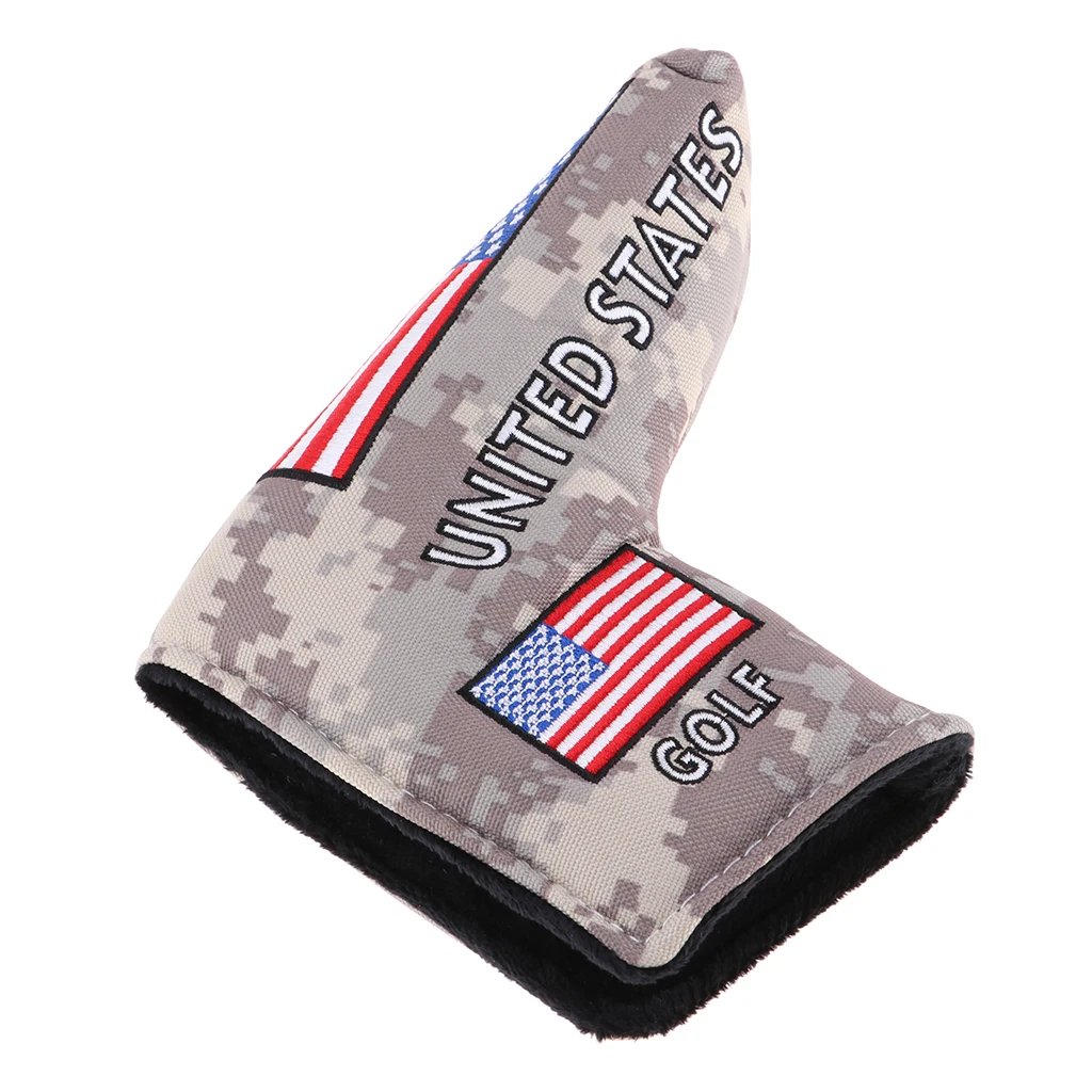 Premium USA American National Flag Golf Blade Putter Head Cover, Nylon Golf Clubs Headcover Protector Bag With Magic Sticker