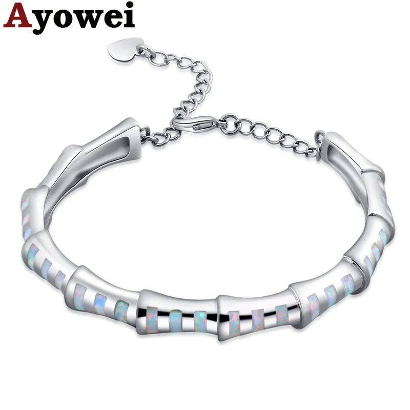 Ayowei Синий огненный опал 925 серебро бамбуковый элемент браслет модные ювелирные