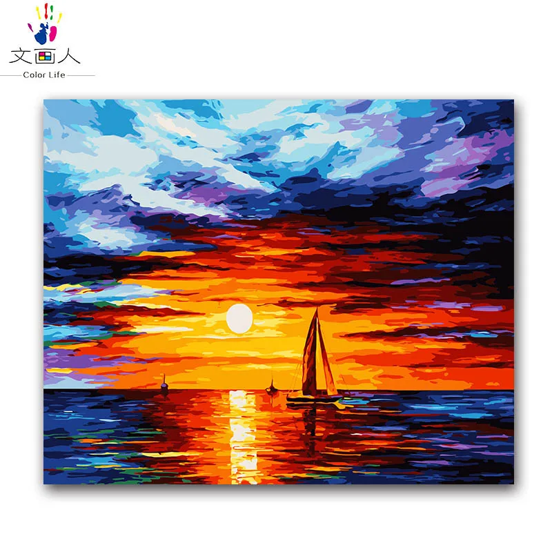 

seascape oil painting package diy digital oil painting by numbers with kits for adult kids practise hotel room decoration