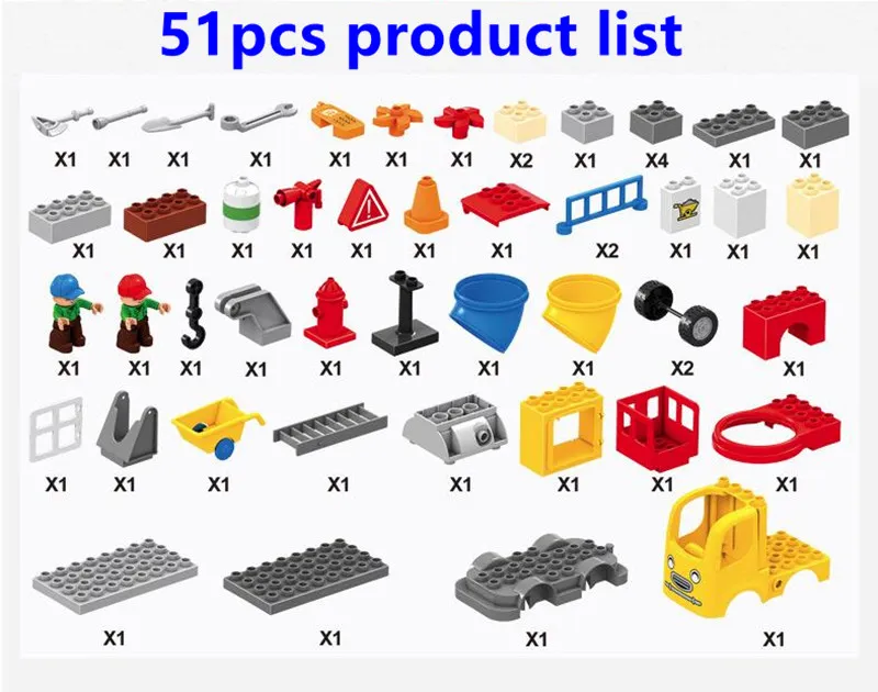 51-102 шт, городское строительство, большой размер, инженерные команды, модель, строительные блоки, игрушки, совместимые с DuploINGlys, развивающие игрушки для детей