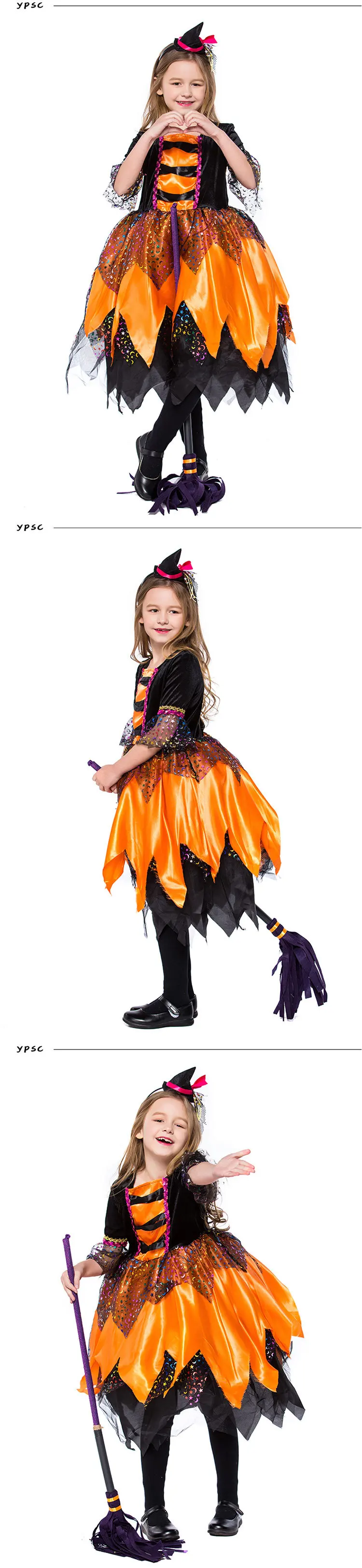 H& ZY/детский оранжевый маскарадный костюм ведьмы для девочек; нарядное платье на Хэллоуин, Рождество для детей