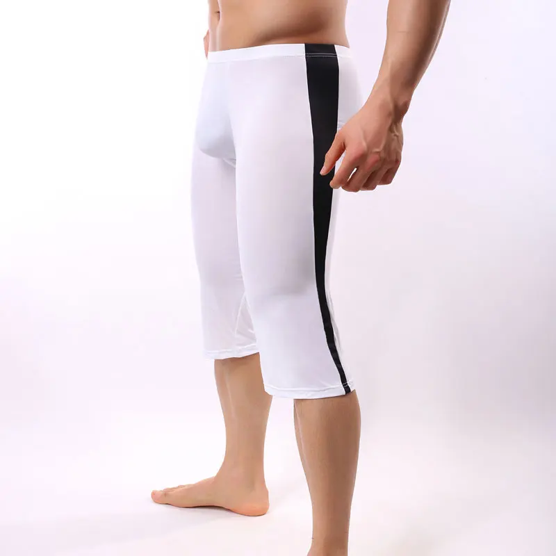 

Men's Sexy Ice Silk U Convex Pouch Pants Sexy Pajama pants Transparent Patchwork Tights Leggings For Cool Male Gay wear F13