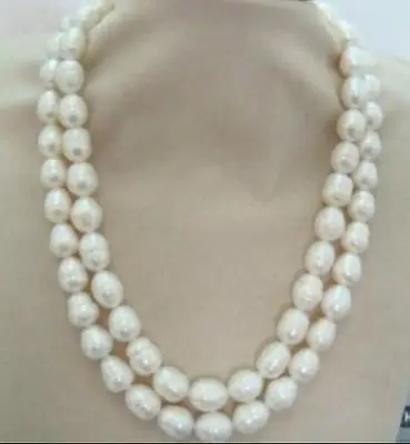 

Free shipping hot sale Women Bridal Wedding Jewelry >>2 row 10-13mm tahitian white baroque pearl necklace