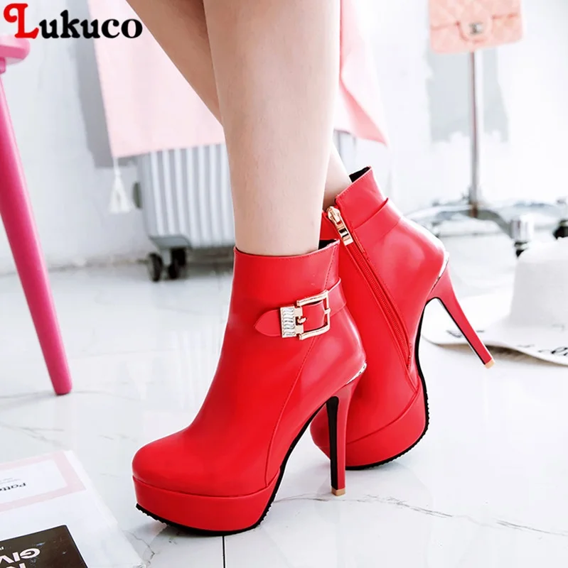 

New Sale Size 34-48 Ankle Boots Women Platform High Heels Female Motorcycle Shoes Woman Buckle Short Boot Casual Ladies Footwear