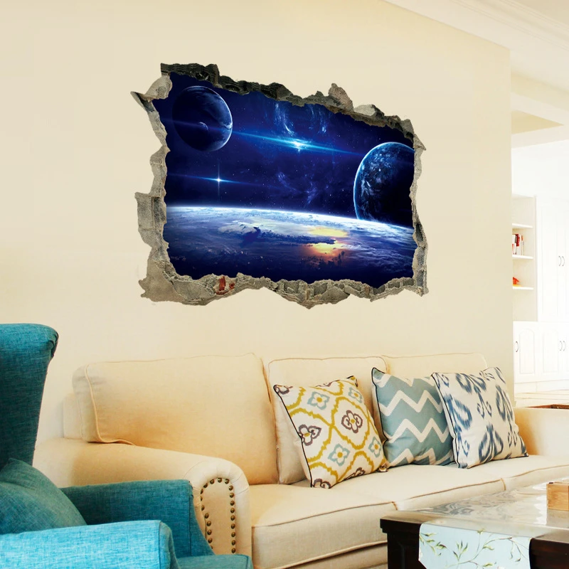 JX-LCLYL 3D Galaxy Stars Planets Universe Space Wall Mural Paper Wall Art Stickers Decor