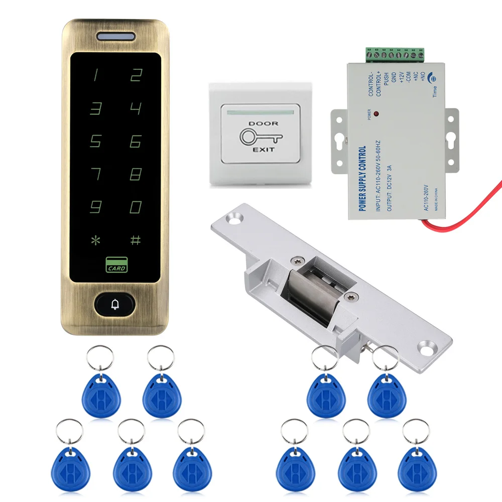 Водонепроницаемый металлический сенсорный 8000 пользователей дверь RFID Контроль доступа клавиатуры Чехол ридер Нет электрический Чеканный замок на дверь склад