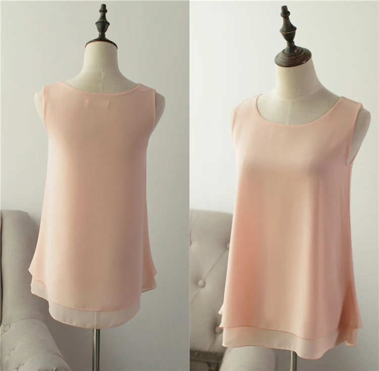 New Solid color Women Long Chiffon shirt summer Casual Top plus size S-6XL Loose sleeveless Blouse Double chiffon Blouses