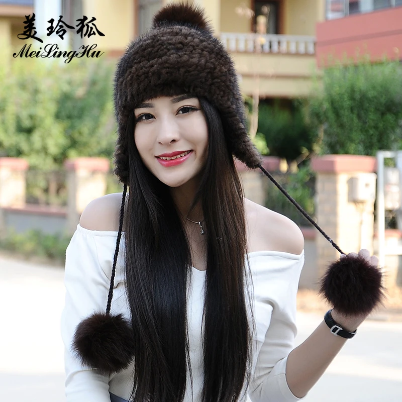 Natural Real Mink Fur Cap Women S Winter Hats Fur Knitted Warm Cap