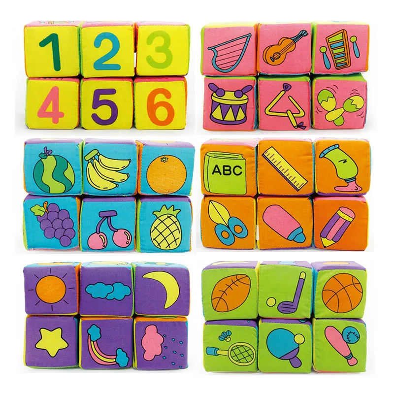 

6Pcs/set New Baby Toys 0-12 Months Musical Rattle Toys Newborn Baby Plush Block Cloth Cube Educational Toys Baby speelgoed