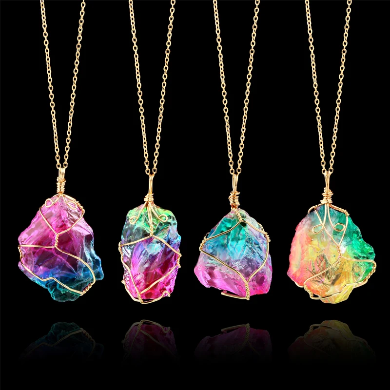 

Women's Necklaces With Big Pendant Rainbow Natural Stone Simple Winding Crystal Transparent Pendant Irregular Necklace