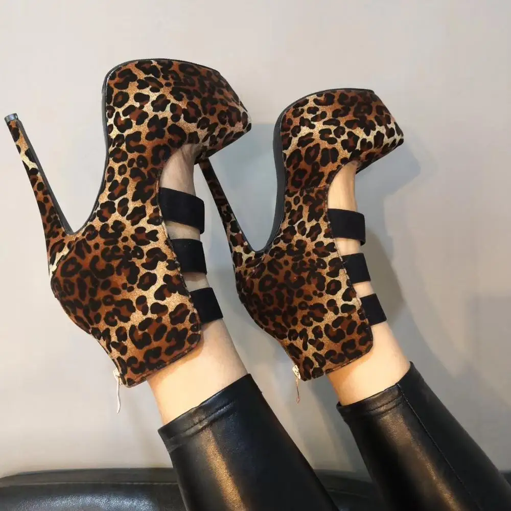 LAIGZEM SUPER Women Heels Evening Party Club Pumps Back Zipper Leopard High Heels Shoes Woman Tacones Mujer Large Size 34-52 (3)