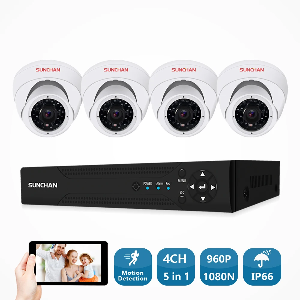 

SUNCHAN 4CH 1080N HDMI Output DVR Kit AHD CCTV System 4PCS 1.3MP 960P Camera Indoor Video Security Surveillance System