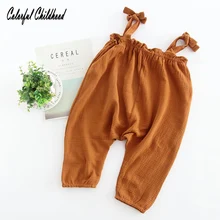 Детские комбинезоны осенний стиль, хлопковые и льняные повседневные штаны Гарун для новорожденных, однотонные модные штаны с вилкой детская одежда