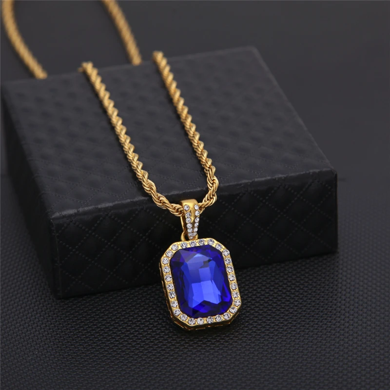 Винтажный хип хоп золотой Bling Iced Out Мини камень из нержавеющей стали цепь подвески