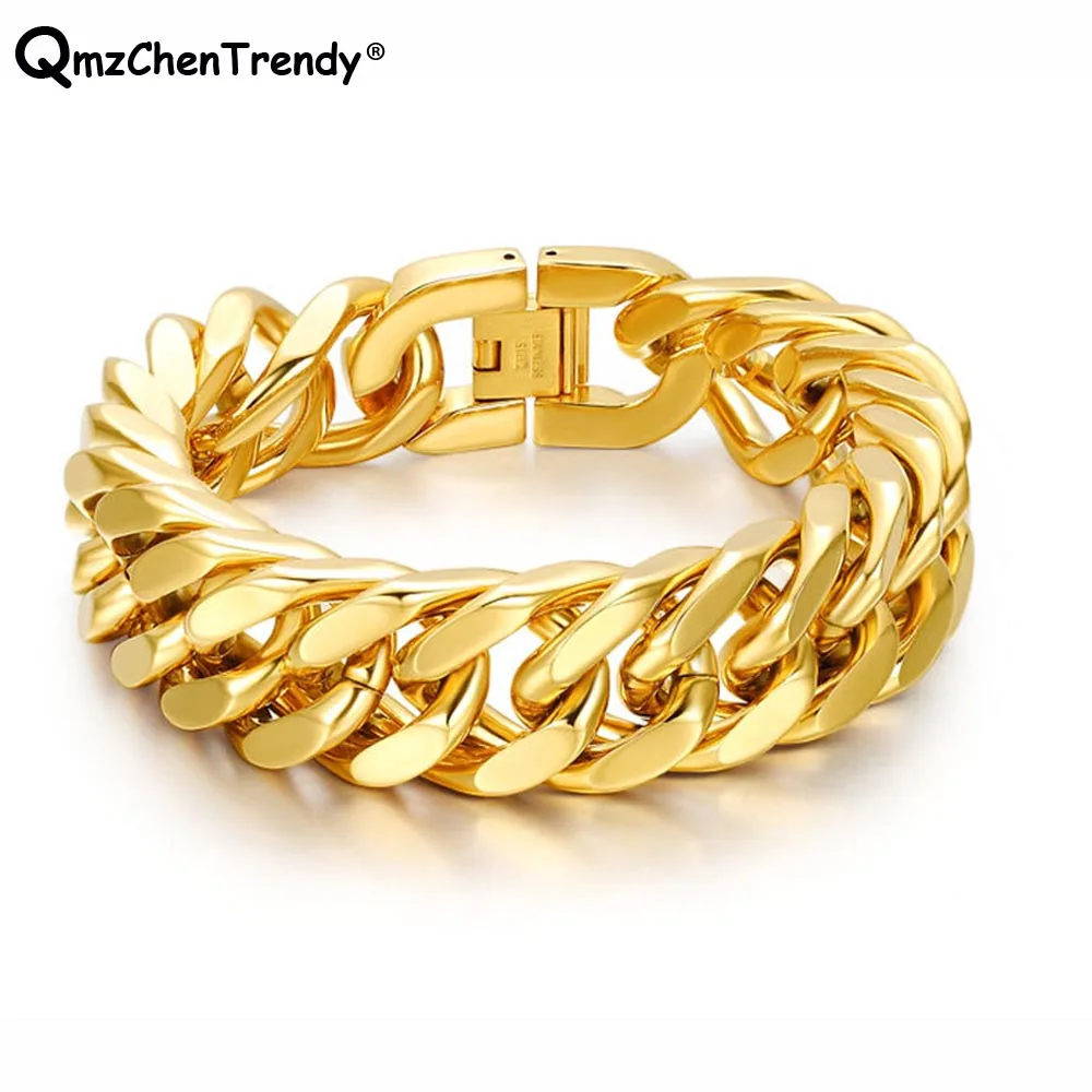 15 мм, 215 мм, мужской золотой браслет из нержавеющей стали, цепочка для бордюра, байкер, хиппи, хип-хоп, мужские кубинские браслеты, ювелирные изделия, подарки