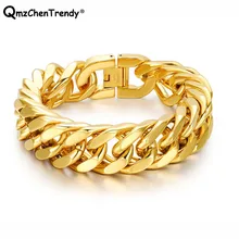 15 мм, 215 мм, мужской золотой браслет из нержавеющей стали, цепочка для бордюра, байкер, хиппи, хип-хоп, мужские кубинские браслеты, ювелирные изделия, подарки