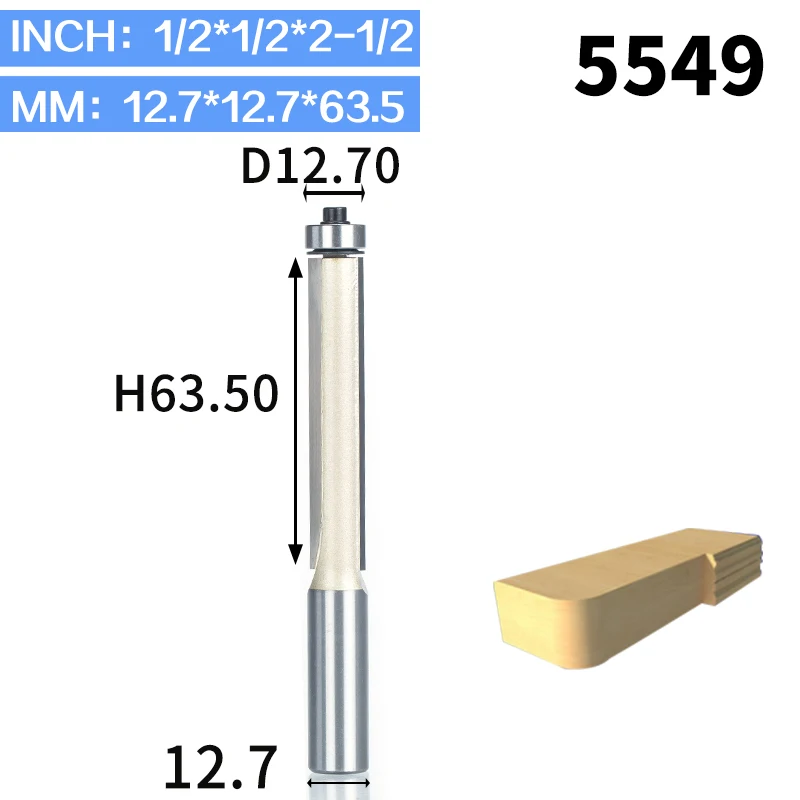 HUHAO 1 шт. 1/" хвостовик удлиненный заподлицо фрезы для дерева обрезные фрезы с подшипник, Деревообрабатывающий инструмент Фрезы - Длина режущей кромки: 5549