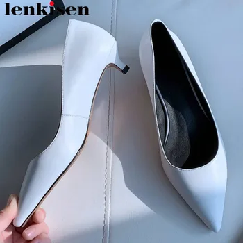 

Lenkisen elegant lady fashion runway low heel natural leather big size women pumps pointed toe nightclub dating casual shoes L05