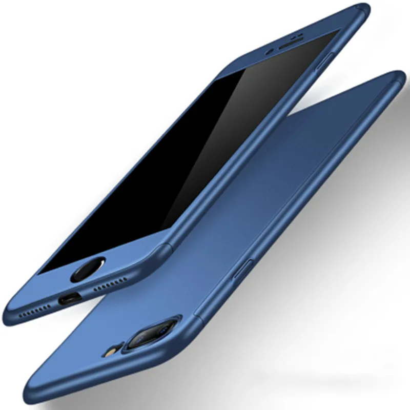 360 градусов полный чехол для телефона для iPhone 11 Pro Max X Xs Xr 7 8 Plus с закаленным стеклом Чехол Жесткий PC Shell 6 6S Plus X Capa - Цвет: Синий