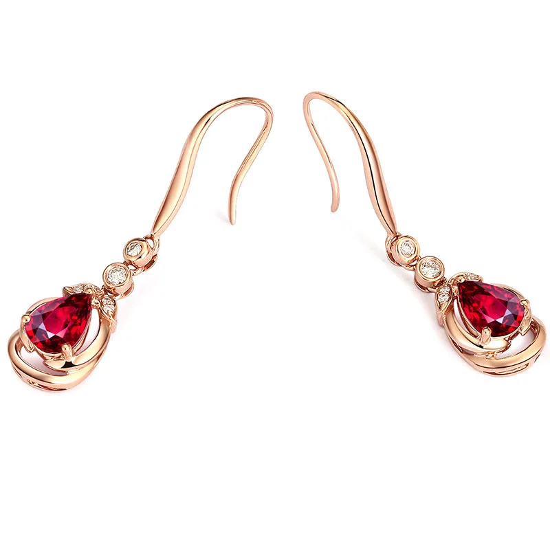 

Natural red tourmaline 18K Pure Gold Earring Real AU 750 Solid Gold Earrings Diamond Trendy Fine Jewelry Hot Sell New 2019