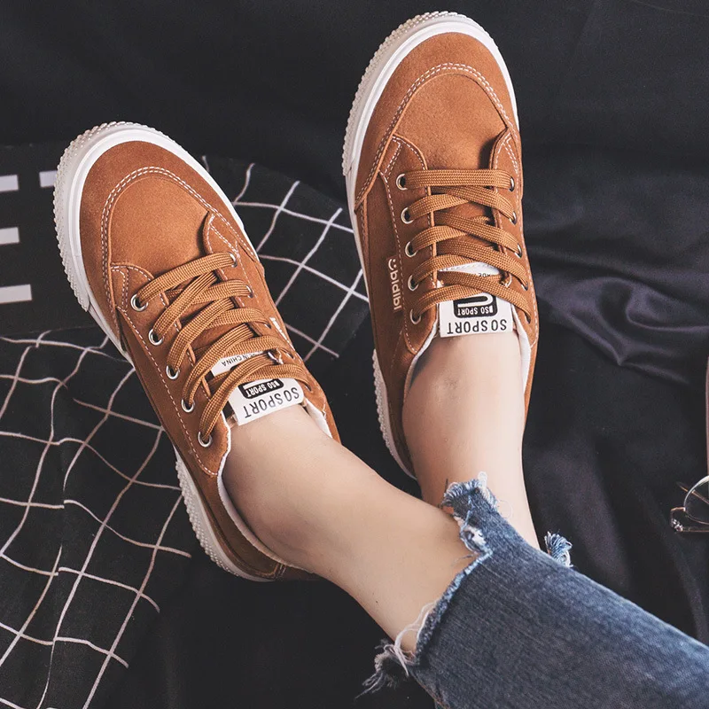 Women Casual Shoes Brown Sneakers for Female Lace Up Classic Design