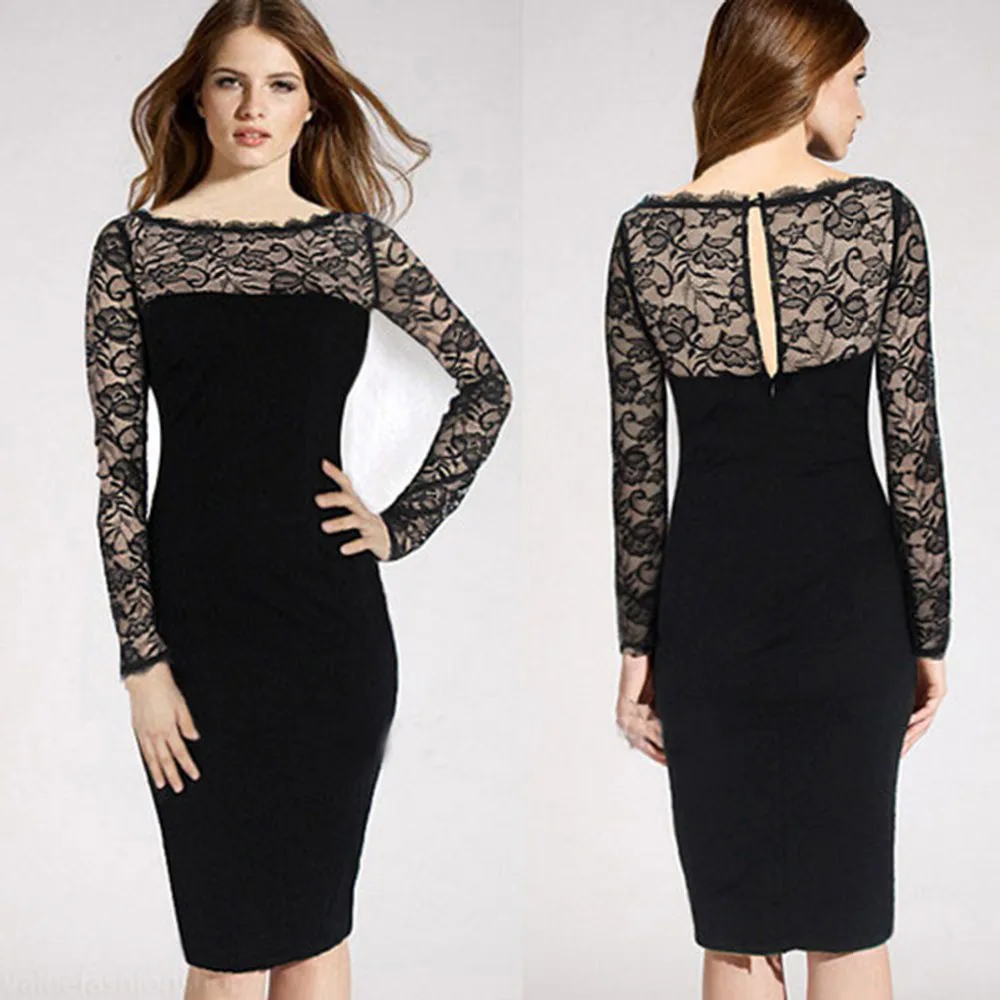 Women Sexy Lace Off Shoulder Pencil Dress Elegant Lace Formal Party
