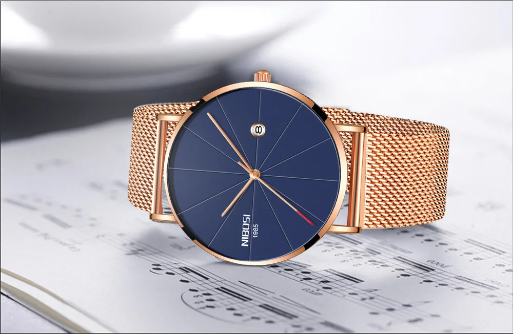 NIBOSI watch men black quartz wristwatches stainless steel mesh brand watches men ultra thin quartz relogio masculino dourado (11)