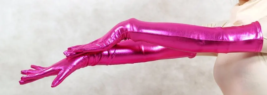 Woman yellow shiny metallic sexy gloves fetish unisex zentai suit classic halloween costumes