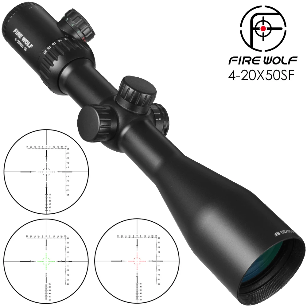 Прицел для охоты Fire Wolf 4 20X50 SF Регулируемый прицел с красной и зеленой точками