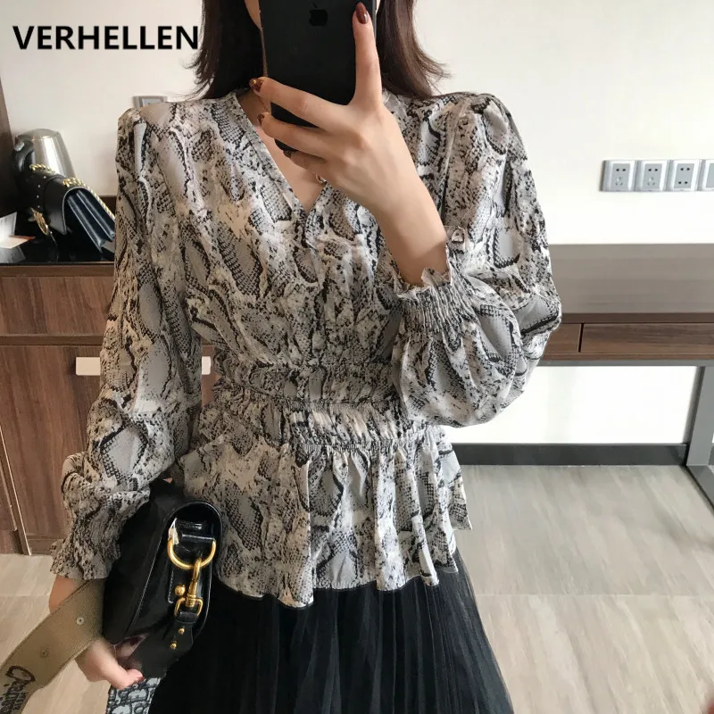 

VERHELLEN High Quality Fashion Designer Runway 2019 Spring Women's Long Sleeve Sexy V-Neck Casual Blouse Elegant Chiffon Shirts
