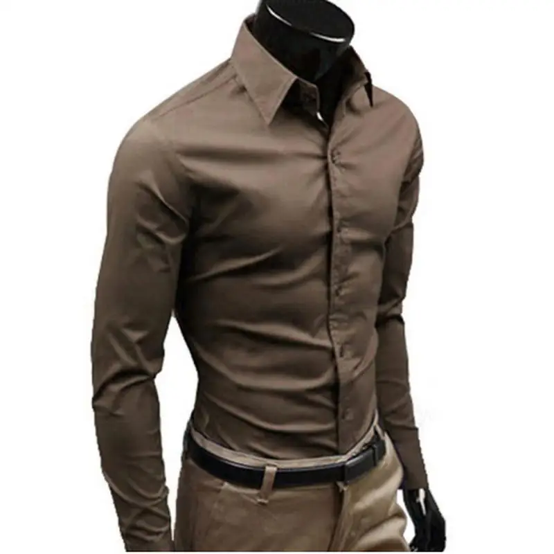 Для мужчин стильные Повседневное однотонные Цвет Slim Fit платье рубашка с длинным