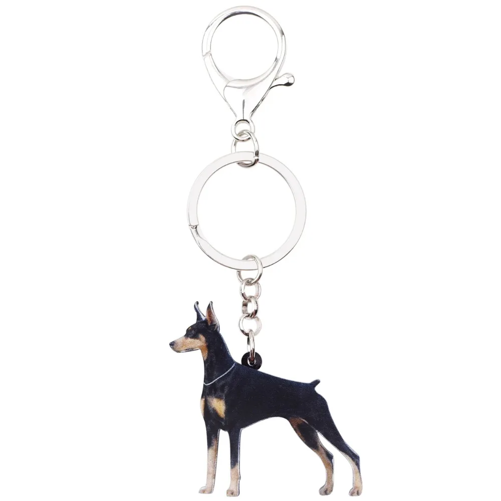 Bonsny акриловая мультяшная собака породы Доберман-пинчер брелки-цепочки для ключей для женщин, девушек, мужчин, сумки, автомобильные подвески, животные, ювелирные изделия оптом