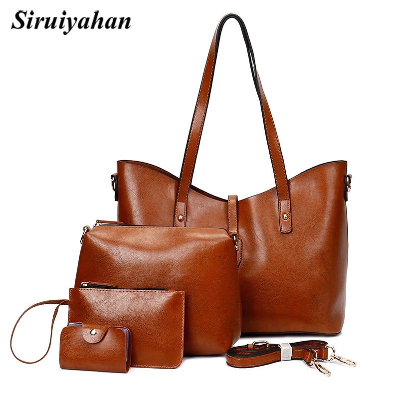 

Siruiyahan Bag Female Shoulder Bags Solid Soft 3 Pieces Set Composite Bag Women Leather Handbags Women Famous Brands