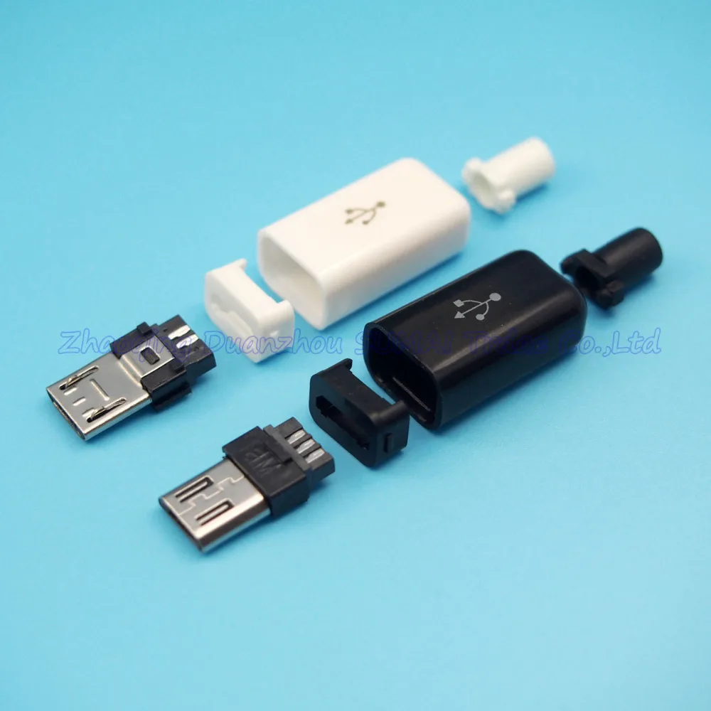 100 комплектов 4 в 1 Micro USB 5 P, 5-контактный штекер разъем DYI припой Mike data Plug