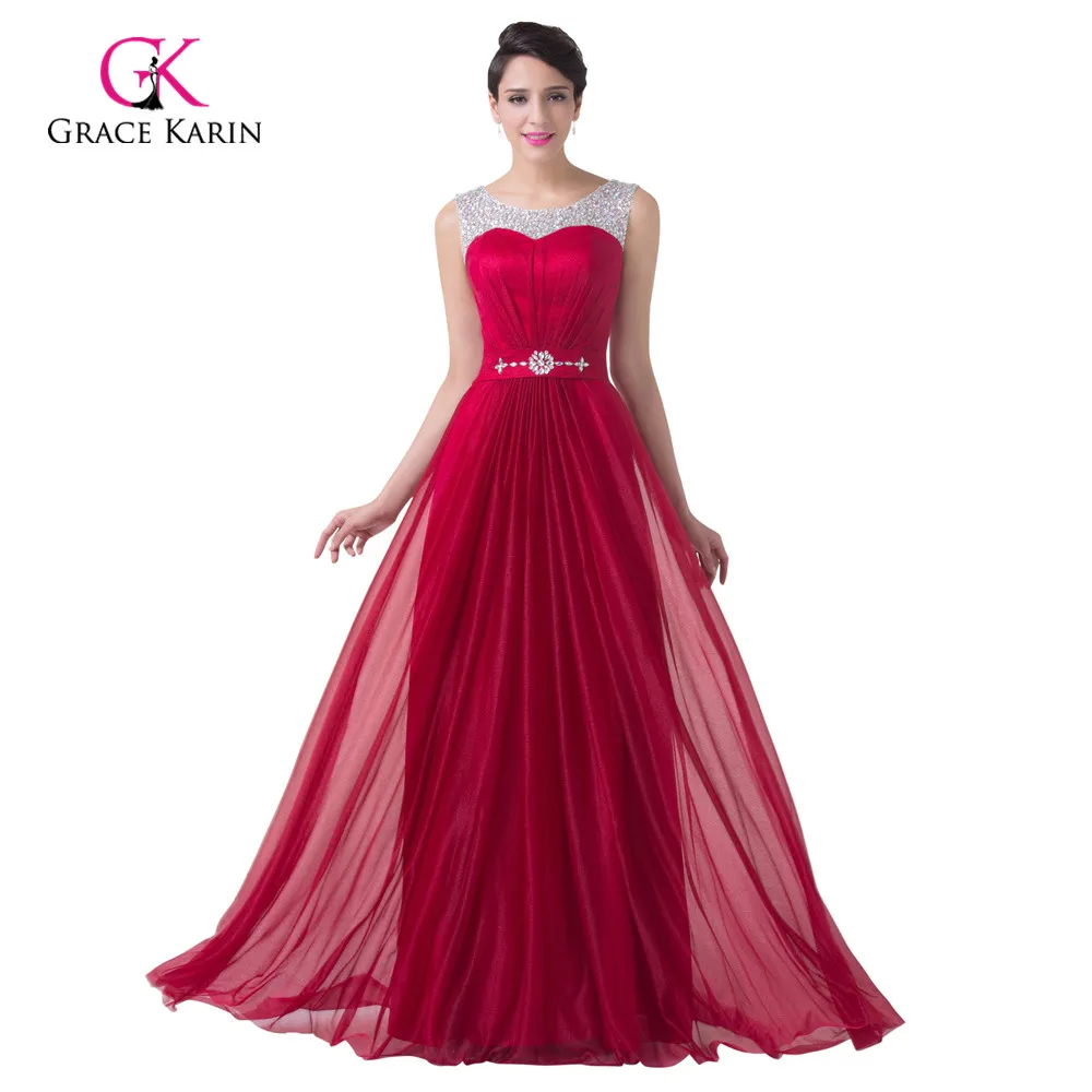 Evening Dresses Grace Karin burgundy Korean Crystal 2018 New Arrival