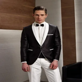 

formal black morning suit white shawl lapel groomsmen tuxedos suits one button slim fit men wedding suits (jacket+pants+tie)
