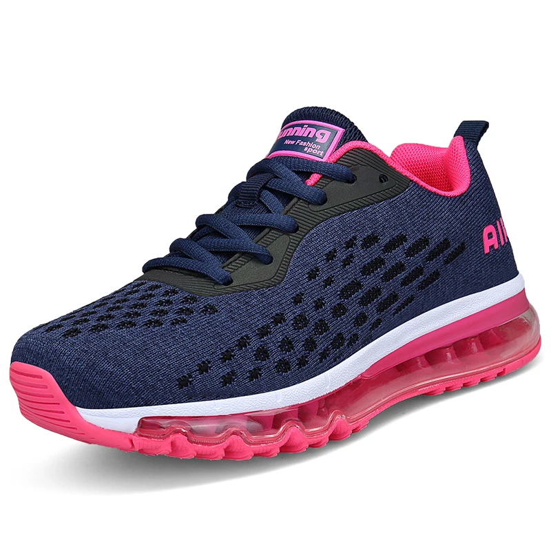 Спортивная обувь для мужчин и женщин с воздушной подушкой; дышащие сетчатые кроссовки с сеткой; нескользящие демпфирующие кроссовки для бега; спортивная обувь для фитнеса; 36-46 - Цвет: Deep Blue Plum