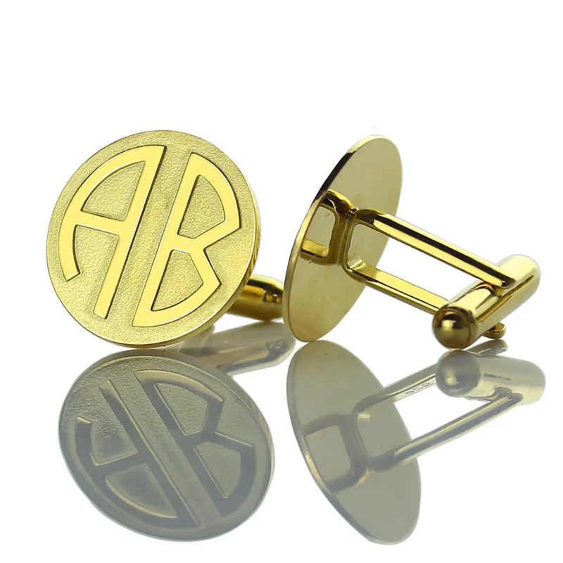 

AILIN Circle MO Cufflinks Custom 2 Initials Wedding Cufflinks Block Monogram Cufflinks Gold Color Cufflinks Father's Day Gift