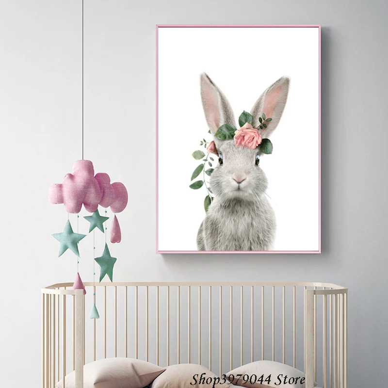 

Cute Animal Giraffe Nordic Poster Rabbit Flowers Wall Art Print Baby Room Decor Posters And Prints Cuadros Decoracion Unframed