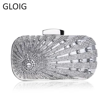 

GLOIG Luxurious Hollow Out Women Evening Bags Metal Rhinestones Small Day Clutches With Chain Shoulder Diamonds Purse