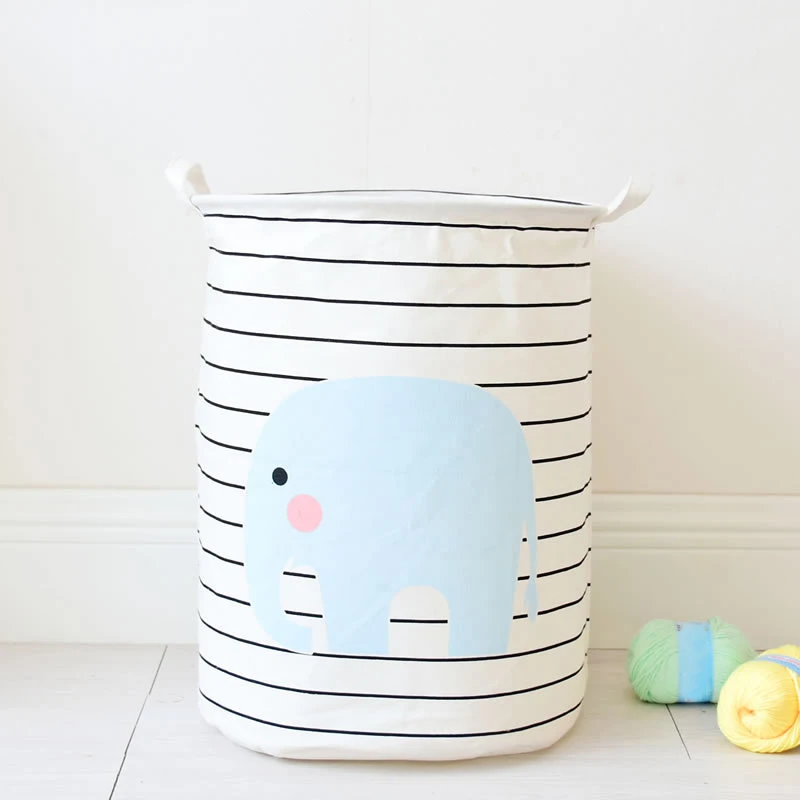 

Laundry Basket Elephant Pattern Striped Laundry Hamper Storage Basket Home Decor TT-best